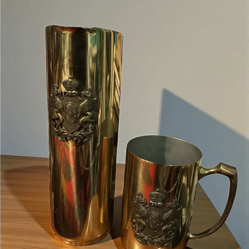 Elegant Gold Crest Pitcher and Mug Set